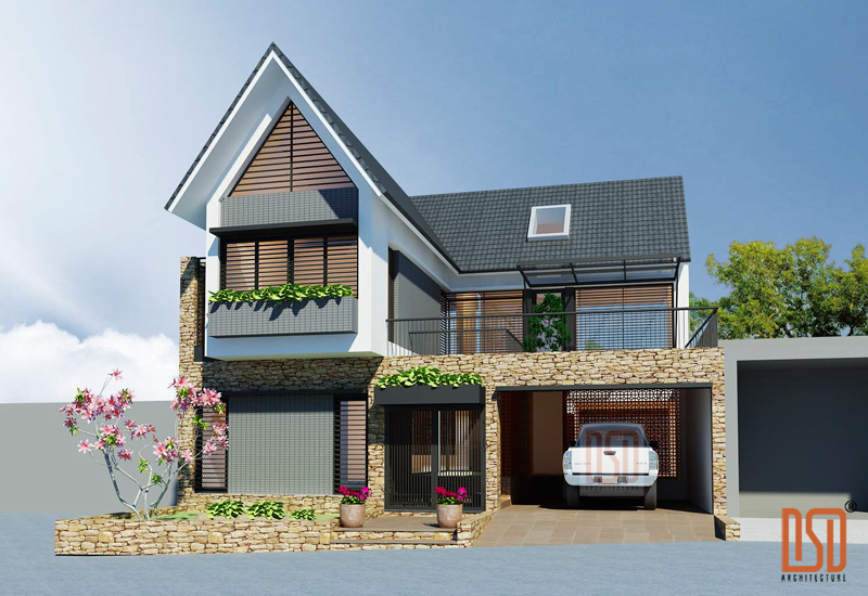 THIẾT KẾ NHÀ 2 TẦNG MÁI THÁI MR HÙNG 